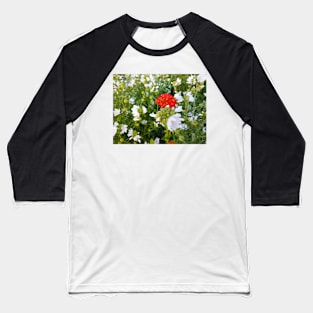 Red Flower and White Flowers Baseball T-Shirt